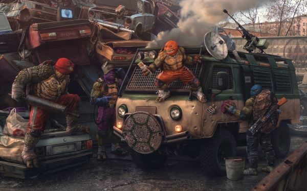 "Русские Черепашки-ниндзя" - художник изобразил известных героев в стиле "лихих 90-х"